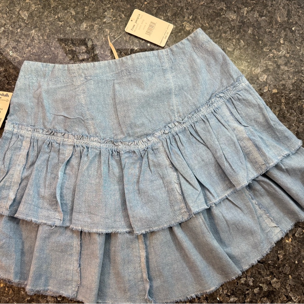 Free People Light Blue Tiered Denim Skirt
